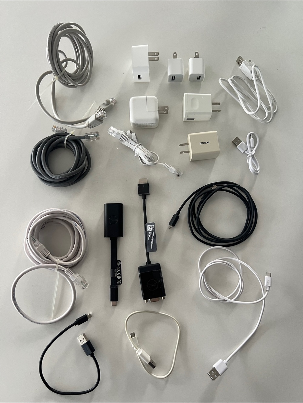Apple and Assorted Charging Cables & USB Power Adapters - White, Black, Gray